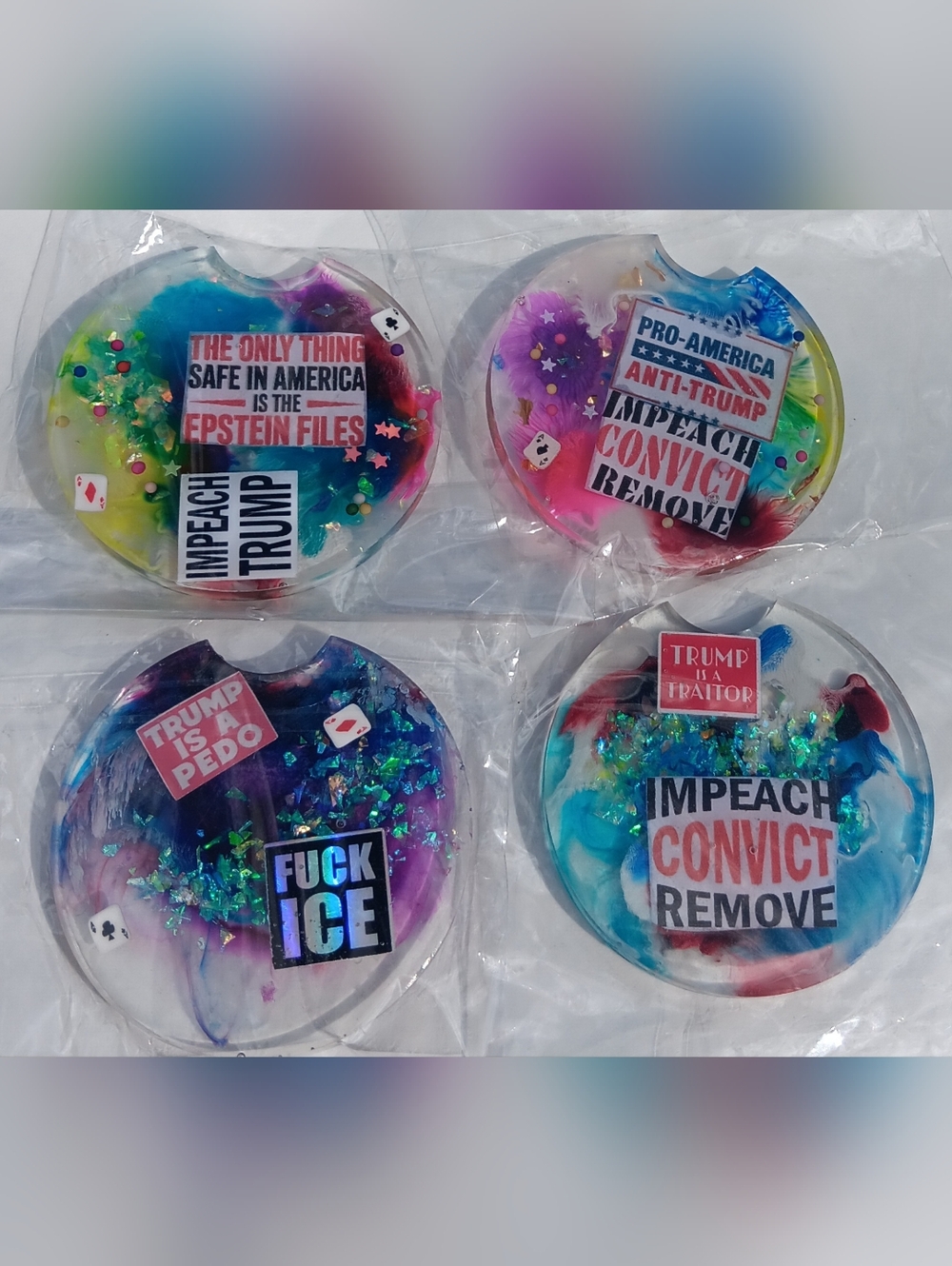 Set of 4 Colorful Resin Political Coasters - Multicolor